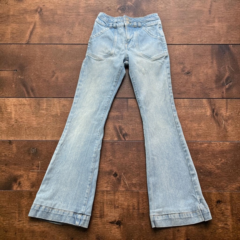 FRAME Caye High Rise Flare Jeans Light Wash Blue Womens Size 25 W28xL31